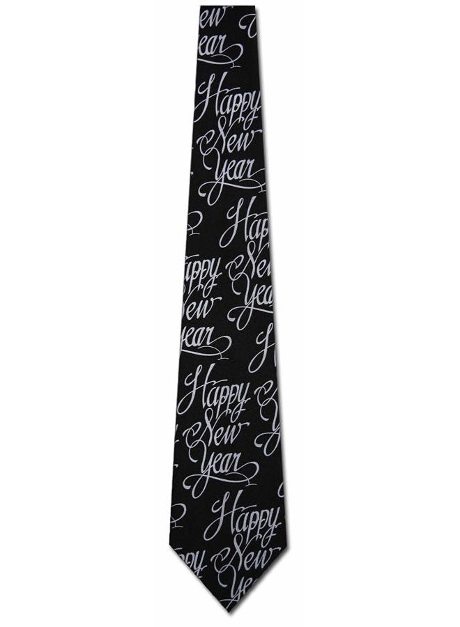 Three Rooker Happy New Year Tie Black formal Necktie - Image 5