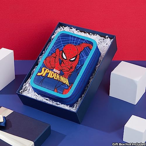 Marvel Pencil Case with Stationery Included School Supplies Filled Large Pencil Case Multiple Compartments Colouring Pencils Pens Boys Stationery Set Gifts for Boys Spiderman Triple Zip - Image 3