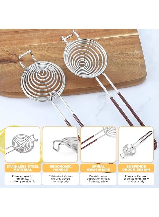 بيوينتي فاصل بيض من الستانلس ستيل مصنوع من الستانلس ستيل، فاصل بياض البيض مع مقابض، فاصل صفار البيض، فلتر مقسم، سهل التخزين للمطبخ، أداة خبز (بني) - Image 3