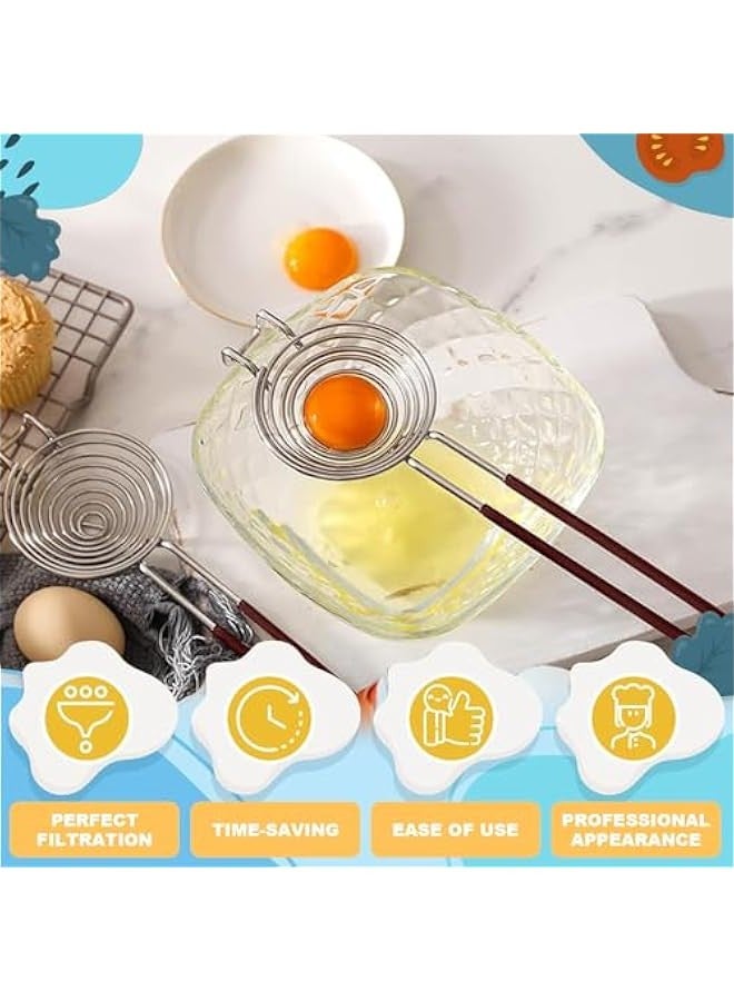 بيوينتي فاصل بيض من الستانلس ستيل مصنوع من الستانلس ستيل، فاصل بياض البيض مع مقابض، فاصل صفار البيض، فلتر مقسم، سهل التخزين للمطبخ، أداة خبز (بني) - Image 4