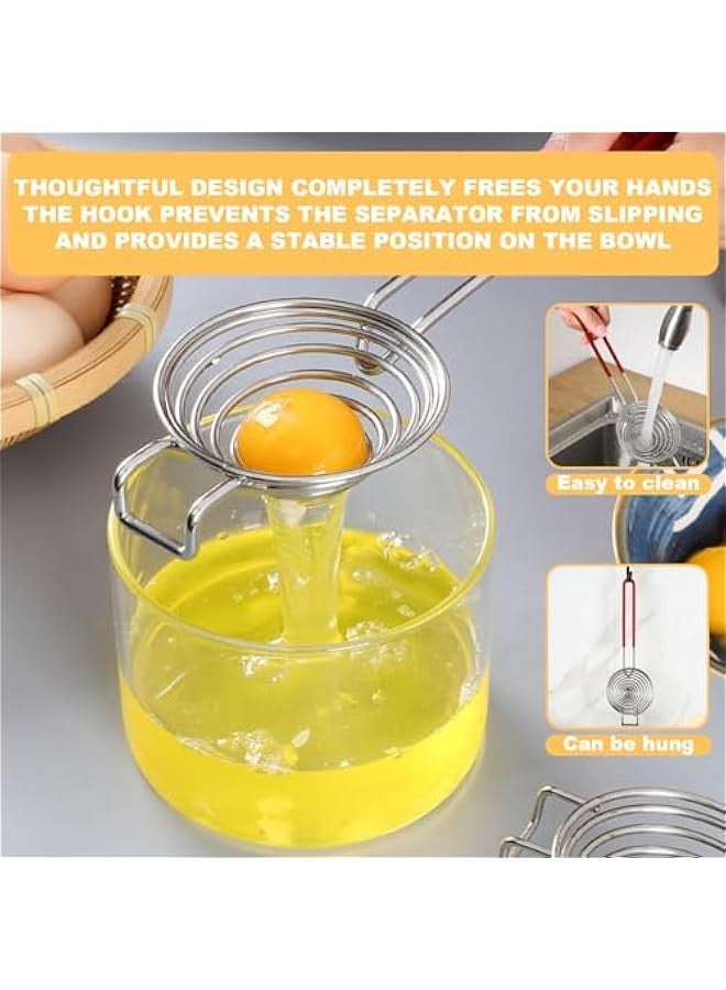 بيوينتي فاصل بيض من الستانلس ستيل مصنوع من الستانلس ستيل، فاصل بياض البيض مع مقابض، فاصل صفار البيض، فلتر مقسم، سهل التخزين للمطبخ، أداة خبز (بني) - Image 5