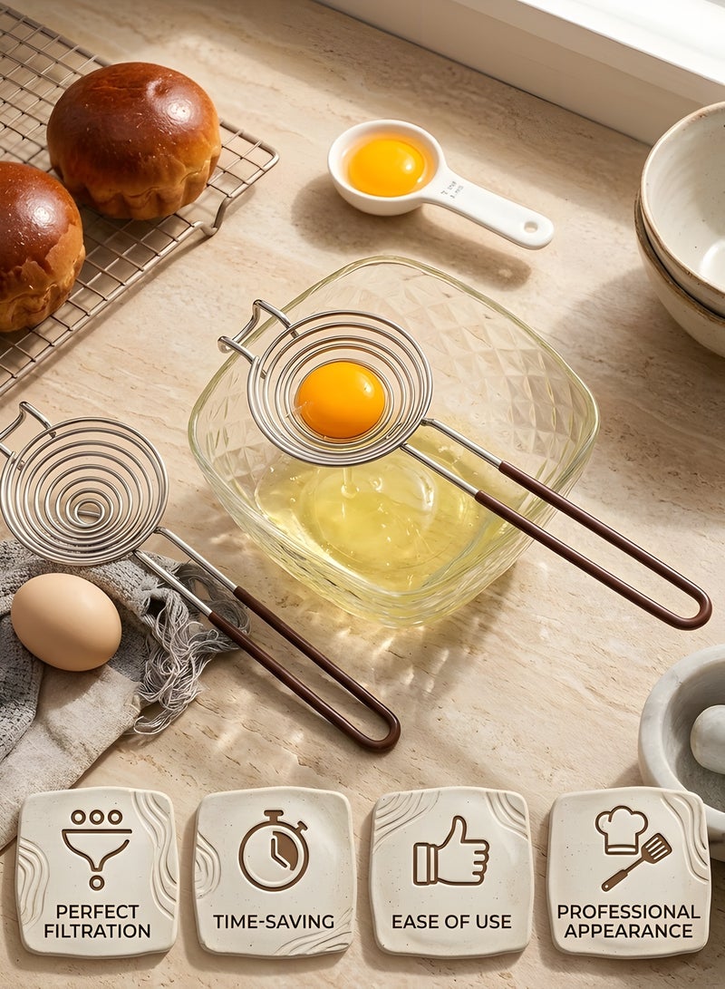 Beauenty Egg Separator, Egg Separator, Stainless Steel Egg Separator Made of Stainless Steel, Egg White Separator with Handles, Egg Yolk Separator, Divider Filter, Easy Storage for Kitchen, Baking Tool (brown) - Image 4