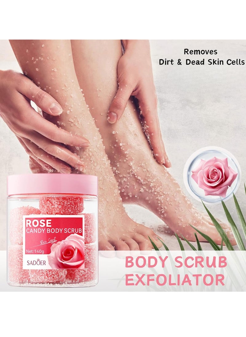 SADOER - Rose Body Scrub, Sugar Scrub Exfoliator with Organic Shea Butter for Soft, Smooth Skin – Exfoliating Body Scrub for Face, Hands, Arms, Legs & Feet – Rose Foot Scrub Gift Set for Women (140g) - Image 1