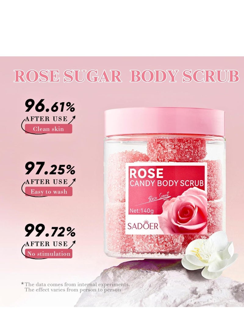 SADOER - Rose Body Scrub, Sugar Scrub Exfoliator with Organic Shea Butter for Soft, Smooth Skin – Exfoliating Body Scrub for Face, Hands, Arms, Legs & Feet – Rose Foot Scrub Gift Set for Women (140g) - Image 1