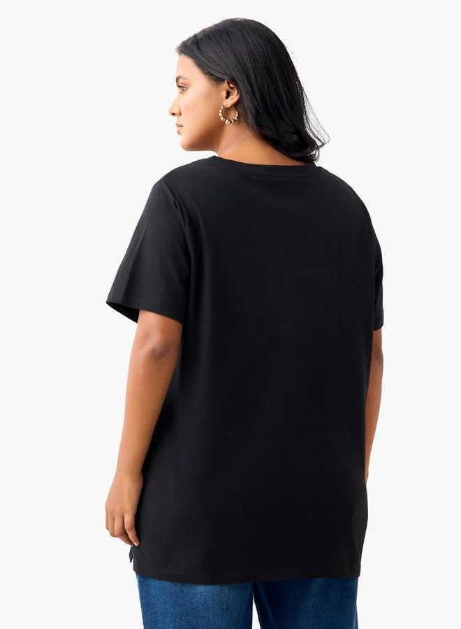 Ulla Popken Plus Size Ulla Popken Graphic Print T-shirt with Short Sleeves