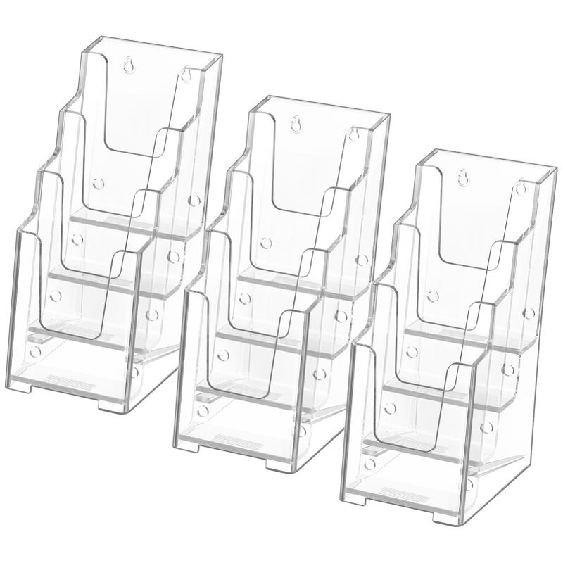 MaxGear Acrylic Brochure Holder, 4 Inch Wide 4 Tier Clear Literature Display Stand Premium Plastic Pamphlet Holder, Multi Pocket Wall Mount or Countertop Organizer for Office or Home, 3 Pack - Image 1