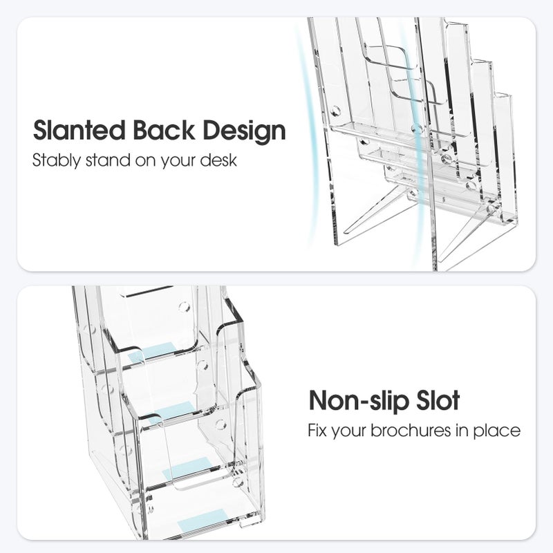 MaxGear Acrylic Brochure Holder, 4 Inch Wide 4 Tier Clear Literature Display Stand Premium Plastic Pamphlet Holder, Multi Pocket Wall Mount or Countertop Organizer for Office or Home, 3 Pack - Image 2