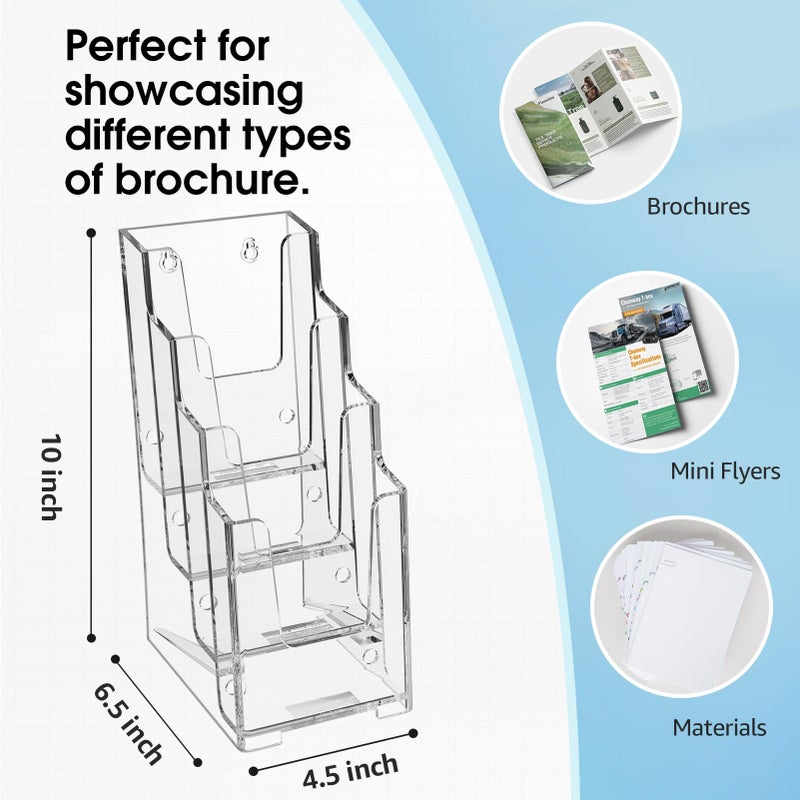 MaxGear Acrylic Brochure Holder, 4 Inch Wide 4 Tier Clear Literature Display Stand Premium Plastic Pamphlet Holder, Multi Pocket Wall Mount or Countertop Organizer for Office or Home, 3 Pack - Image 5
