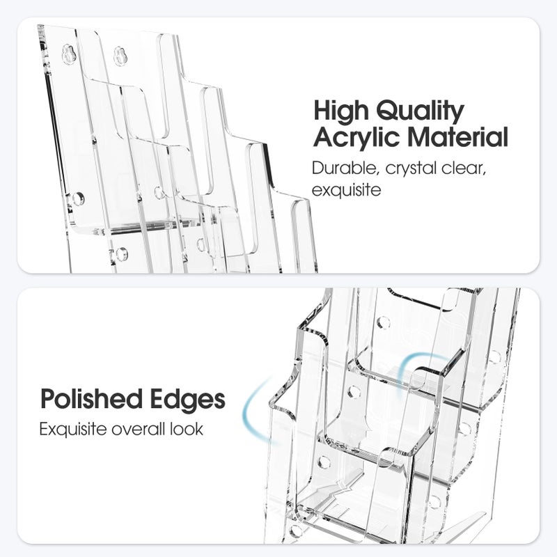 MaxGear Acrylic Brochure Holder, 4 Inch Wide 4 Tier Clear Literature Display Stand Premium Plastic Pamphlet Holder, Multi Pocket Wall Mount or Countertop Organizer for Office or Home, 3 Pack - Image 3