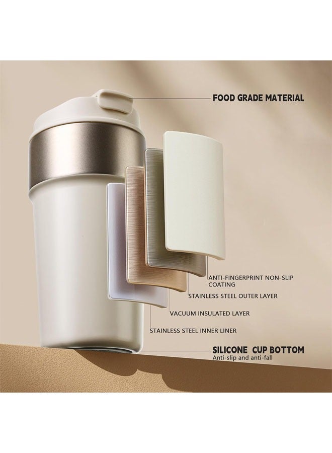 Hihonor Travel Coffee Mug Tumbler with Lid and Straw, Insulated Leak Proof with Flip Lid, Stainless Steel Vacuum Cup for Hot and Cold Drinks, 500 ML, Cream White - Image 4