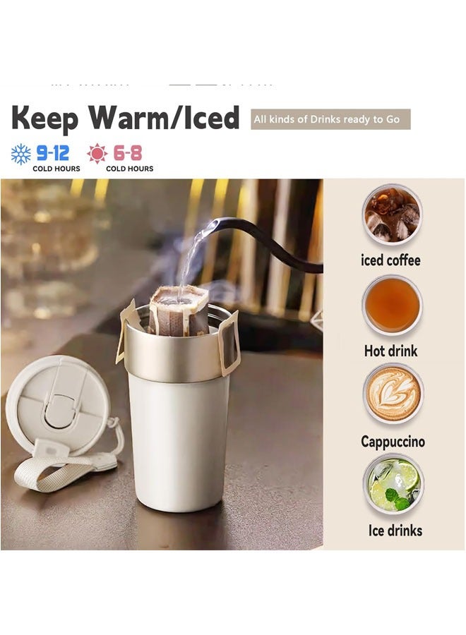 Hihonor Travel Coffee Mug Tumbler with Lid and Straw, Insulated Leak Proof with Flip Lid, Stainless Steel Vacuum Cup for Hot and Cold Drinks, 500 ML, Cream White - Image 5