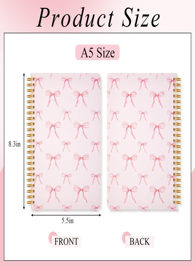 Resurhang 8 Pack Pink Bow Spiral Notebooks, Cute Coquette Preppy Journal A5 Aesthetic Notebook Christmas Gifts for Women, Ruled Bowknot Coquette Stuff Pink Bow Bible Journal 5.5 x 8.3 Inch - Image 2