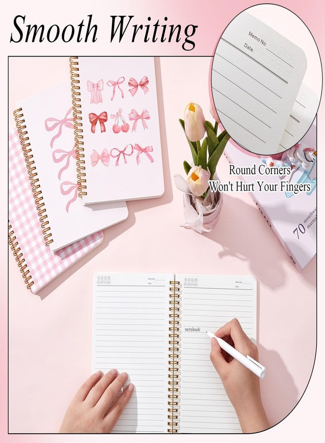 Resurhang 8 Pack Pink Bow Spiral Notebooks, Cute Coquette Preppy Journal A5 Aesthetic Notebook Christmas Gifts for Women, Ruled Bowknot Coquette Stuff Pink Bow Bible Journal 5.5 x 8.3 Inch - Image 4