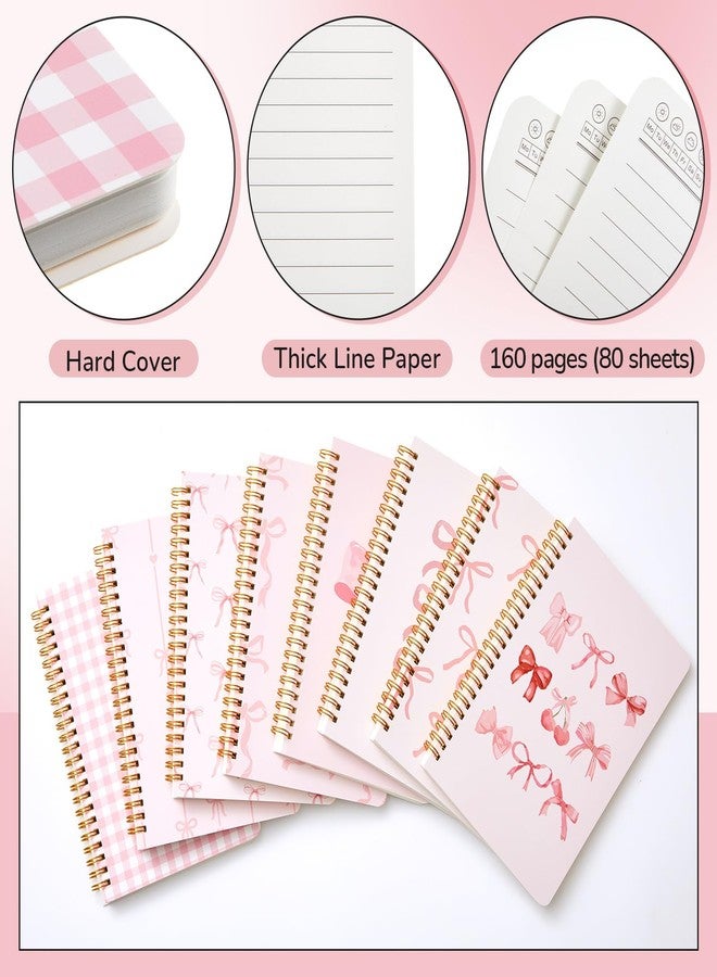 Resurhang 8 Pack Pink Bow Spiral Notebooks, Cute Coquette Preppy Journal A5 Aesthetic Notebook Christmas Gifts for Women, Ruled Bowknot Coquette Stuff Pink Bow Bible Journal 5.5 x 8.3 Inch - Image 3