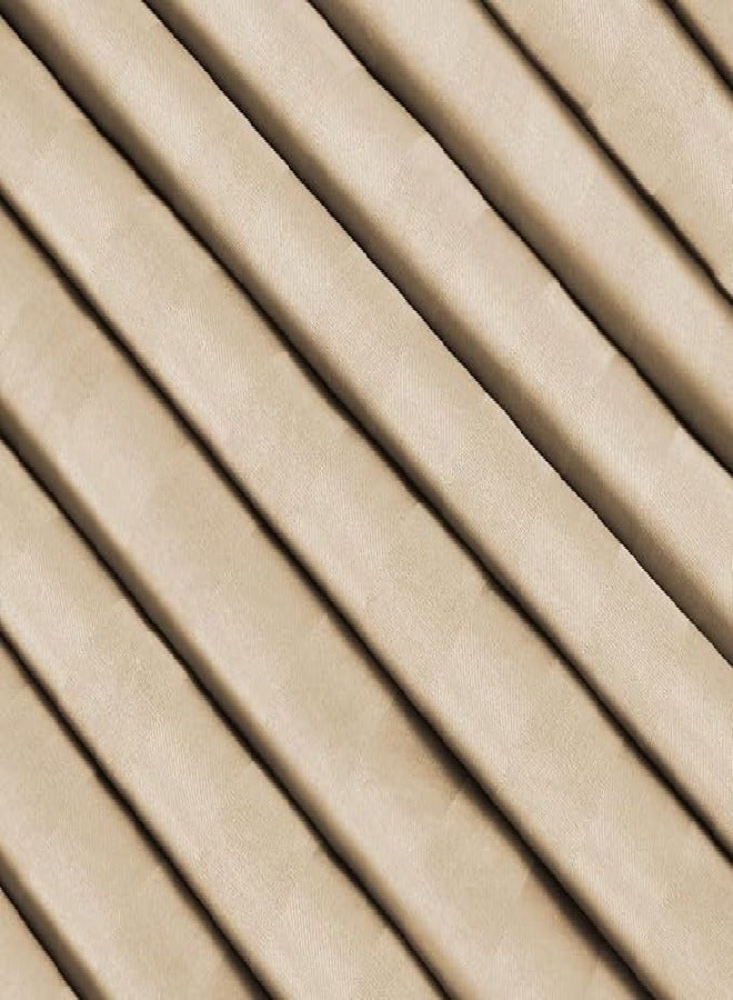 RISHAHOME 6 Piece King Size Medium Beige Colour Striped Duvet Cover Set Includes 1 Duvet Cover 220x240 cm,1 Fitted BedSheet 200x200+30 cm,2 Pillow Cases- 50x75 cm,2 Pillow Sham- 50x75+5 cm Microfiber - Image 1