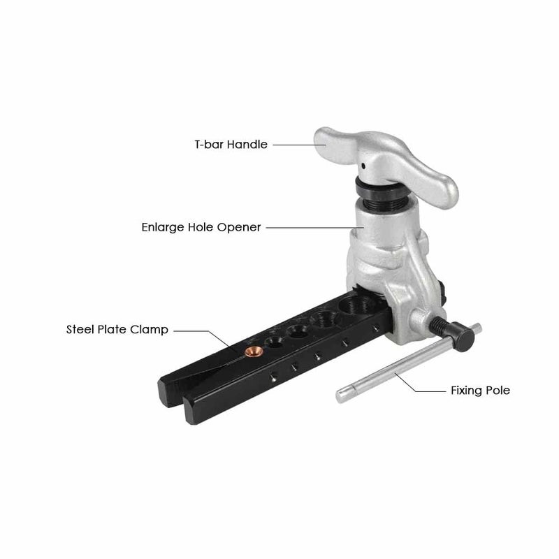 UPTODATETOOLS Flaring Tool Set 6 Dies Brake Line Tool Sizes 14 34 45 Degree Heavy Duty Eccentric Cone Type Set Extra Adapters a Cutter for 18 to 118 Pipe - Image 4