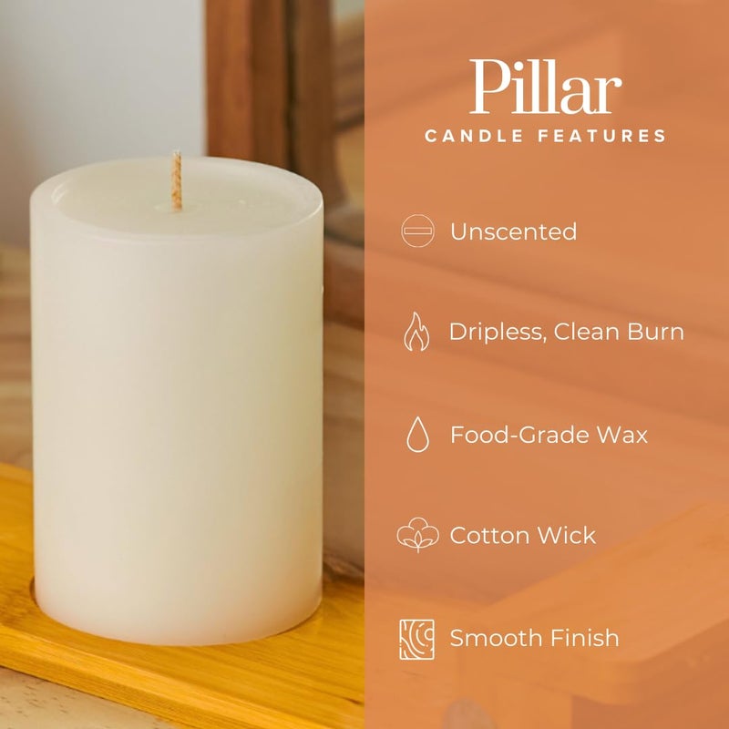 Simply Soson 3x4 inch Ivory Pillar Candles Set of 6, Smooth Texture, Unscented Ivory Candles, Dripless Candles, 3 inch Pillar Candles Ideal as Wedding, Parties, Spas, Dinner, Home Decoration, Church - Image 3