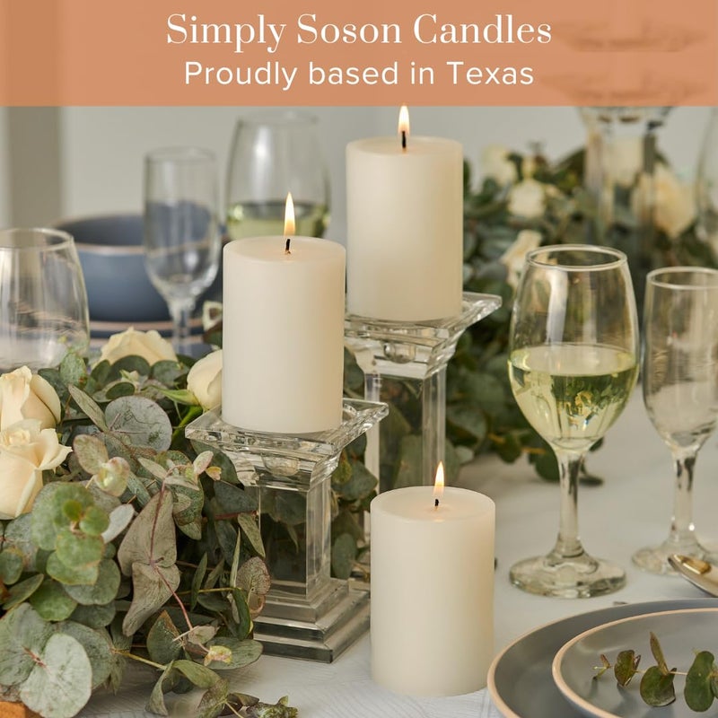 Simply Soson 3x4 inch Ivory Pillar Candles Set of 6, Smooth Texture, Unscented Ivory Candles, Dripless Candles, 3 inch Pillar Candles Ideal as Wedding, Parties, Spas, Dinner, Home Decoration, Church - Image 4