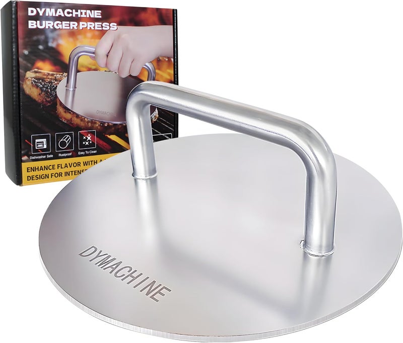DYMACHINE Smash Burger Press,8.5 Inch Stainless Steel Hamburger Press,2.5mm Thick Heavy Duty Non-Stick Smooth Smasher,Round Grill Weight Press, Griddle Press Kitchen Stuff,For Cooking Beef Bacon Steak - Image 1