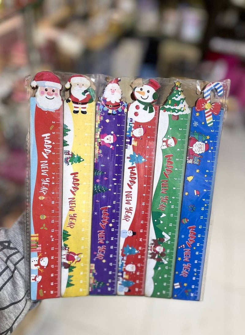 مسطرة خشب راس السنة وعيد الميلاد مقاس 20 سم خشب الباكت 12 قطعة مختلفين - Image 1