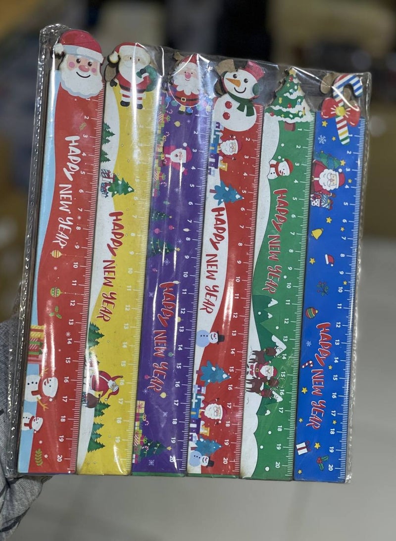 مسطرة خشب راس السنة وعيد الميلاد مقاس 20 سم خشب الباكت 12 قطعة مختلفين - Image 2