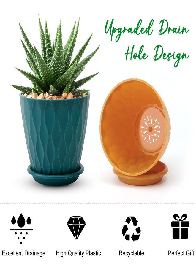 YNNICO 4 inch Plant Pots, 5 Pack Flower Pots Outdoor Indoor, Planters with Drainage Holes and Tray Saucers (Multicolor) - Image 3
