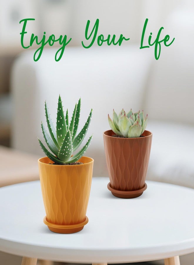YNNICO 4 inch Plant Pots, 5 Pack Flower Pots Outdoor Indoor, Planters with Drainage Holes and Tray Saucers (Multicolor) - Image 5