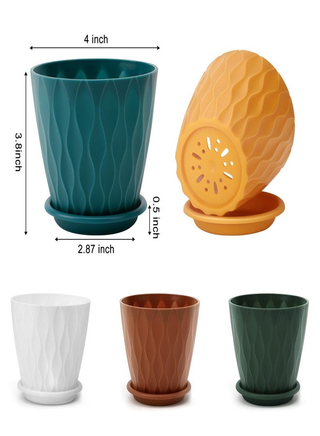 YNNICO 4 inch Plant Pots, 5 Pack Flower Pots Outdoor Indoor, Planters with Drainage Holes and Tray Saucers (Multicolor) - Image 2