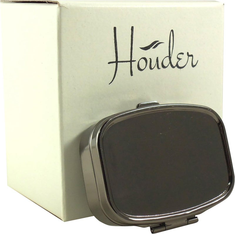 Houder Classy Gray Metal Pill Box Decorative Pill Case with Gift Box - Carry Your Meds in Style (Rectangular)