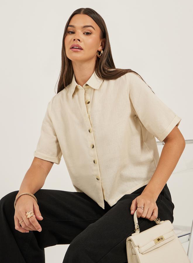 Styli Boxy Fit Solid Dropped Shoulder Shirt - Image 1