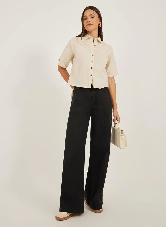 Styli Boxy Fit Solid Dropped Shoulder Shirt