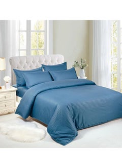 LIMOS Bed Sheet Set 100% Soft Brushed Cotton Duvetcover Fitted Sheet and 4 Matching Pillowcase 6Pcs(Blue)  - Image 1