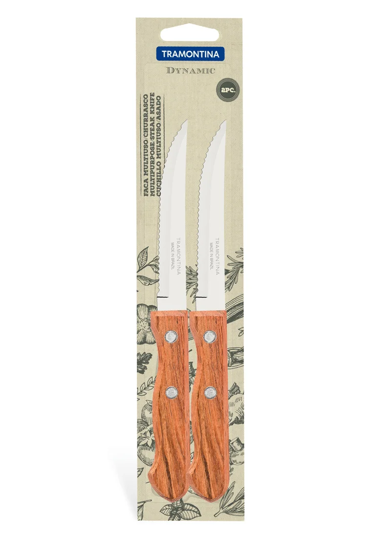 TRAMONTINA Tramontina Dynamic 2 Pieces Steak Knife Set with Stainless Steel Blade and Natural Wood Handle