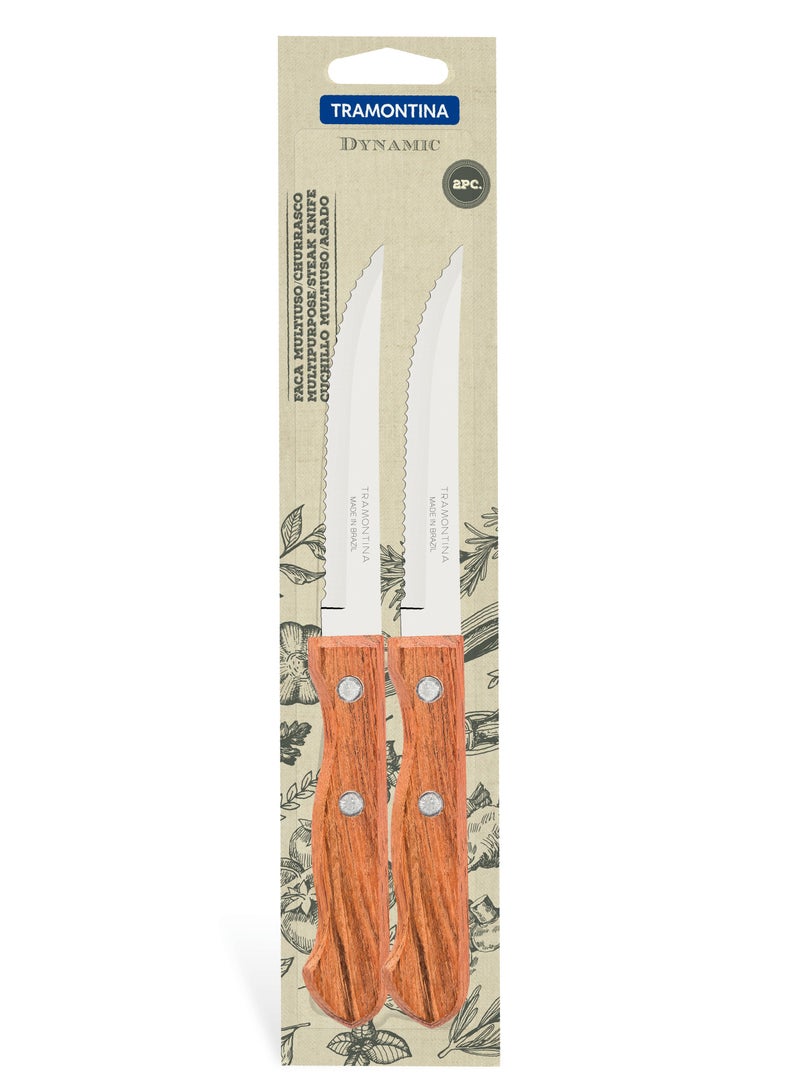 TRAMONTINA Tramontina Dynamic 2 Pieces Steak Knife Set with Stainless Steel Blade and Natural Wood Handle - Image 2