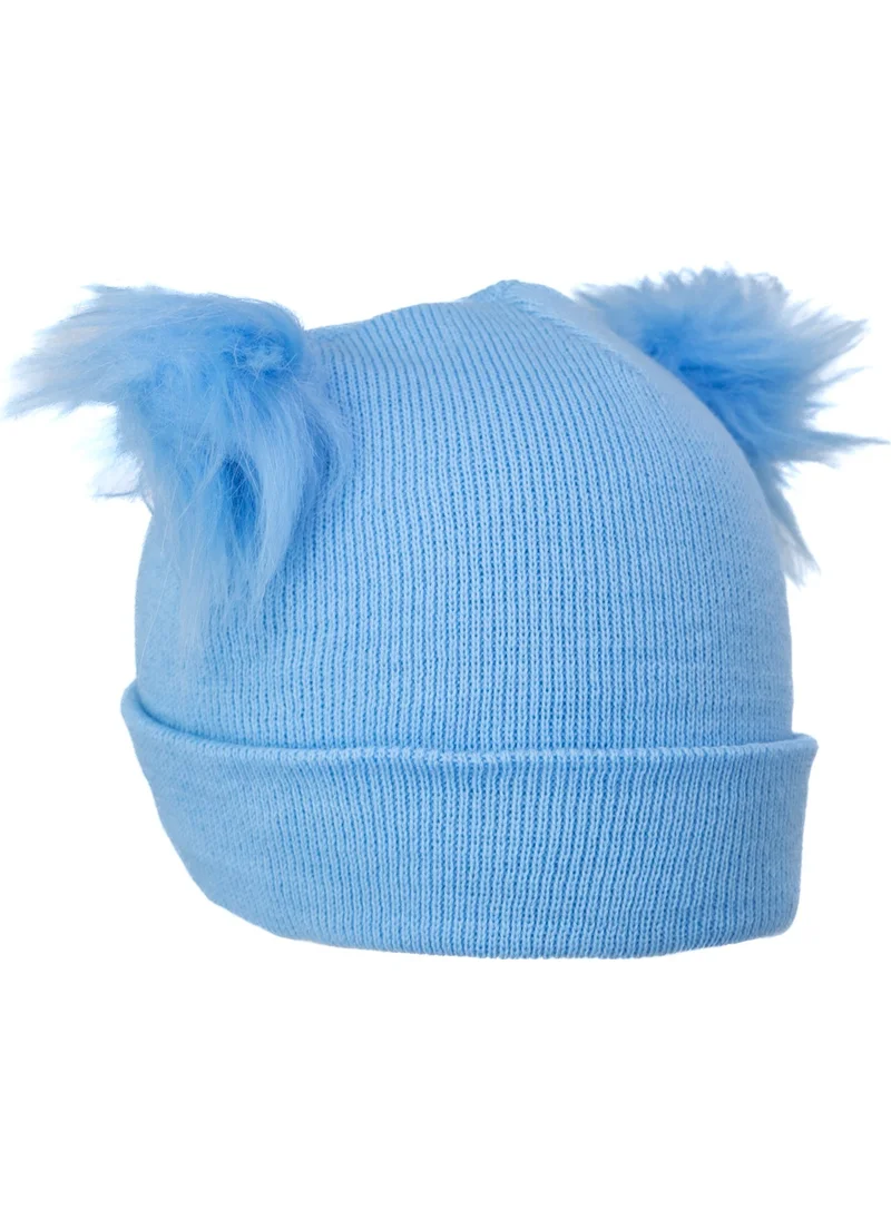 Oppland Girls Winter Thick Beanie Double Pompom Model Cotton Folded Warm Flexible Comfortable