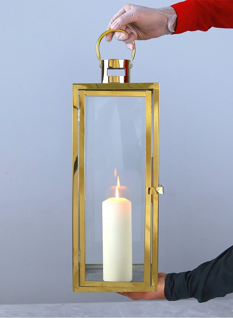 AL Hadaya Mall Luxury Classic Hanging Lantern – Gold Decorative Candle Lantern for Home & Events – 19×19×58 cm - Image 1