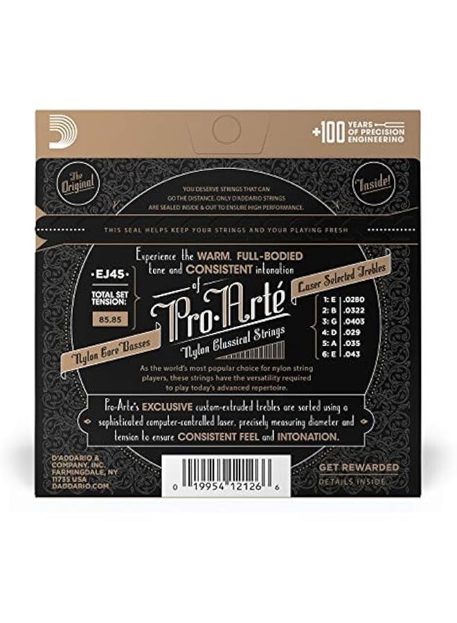 D'Addario EJ45 Pro-Arte Nylon Classical Guitar Strings, Normal Tension – Nylon Core Basses, Laser Selected Trebles - Offers Balance of Volume and Comfortable Resistance – 1 Set - Image 5