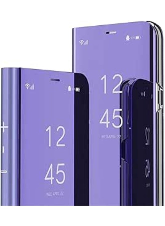 جراب لهاتف سامسونج نوت 20، جراب فاخر قابل للطي مع مرآة، جراب جلدي شفاف مقاوم للصدمات مع وظيفة حامل، غطاء مرآة شفاف (بنفسجي) - Image 1