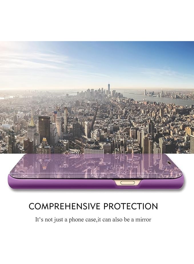 جراب لهاتف سامسونج نوت 20، جراب فاخر قابل للطي مع مرآة، جراب جلدي شفاف مقاوم للصدمات مع وظيفة حامل، غطاء مرآة شفاف (بنفسجي) - Image 5