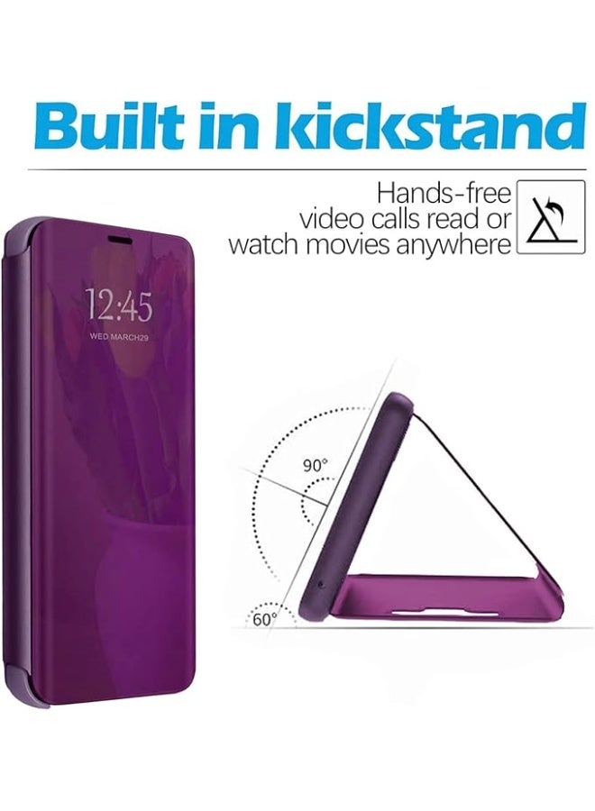 جراب لهاتف سامسونج نوت 20، جراب فاخر قابل للطي مع مرآة، جراب جلدي شفاف مقاوم للصدمات مع وظيفة حامل، غطاء مرآة شفاف (بنفسجي) - Image 2