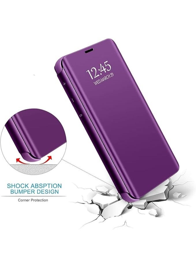 جراب لهاتف سامسونج نوت 20، جراب فاخر قابل للطي مع مرآة، جراب جلدي شفاف مقاوم للصدمات مع وظيفة حامل، غطاء مرآة شفاف (بنفسجي) - Image 4