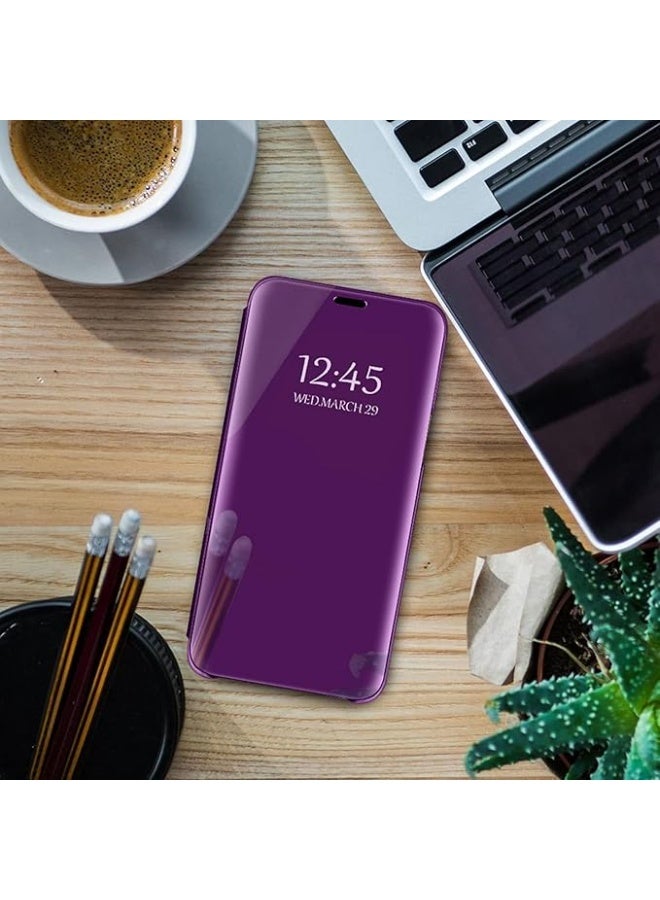 جراب لهاتف سامسونج نوت 20، جراب فاخر قابل للطي مع مرآة، جراب جلدي شفاف مقاوم للصدمات مع وظيفة حامل، غطاء مرآة شفاف (بنفسجي) - Image 3