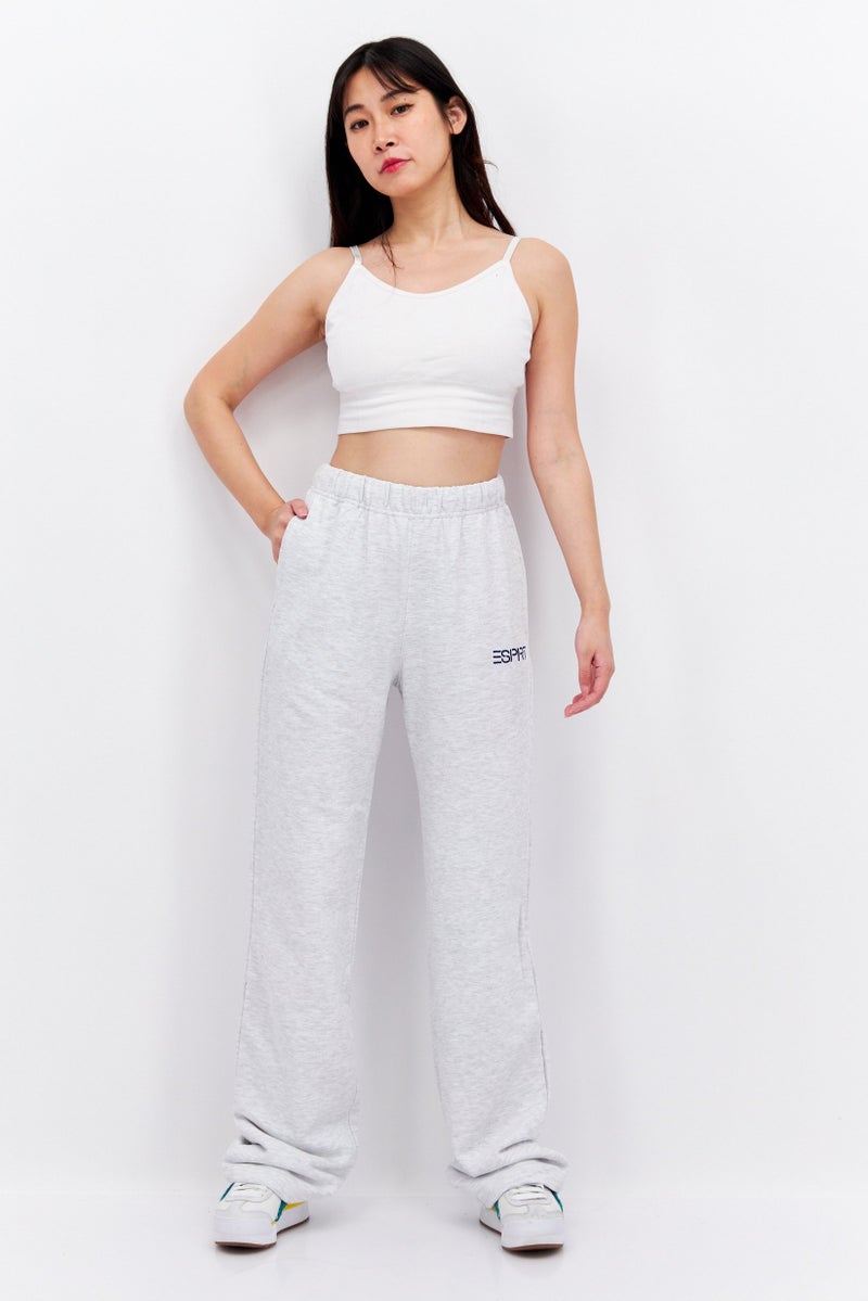 ESPRIT Women Regular Fit Embroidered Logo Sweatpants, Light Grey - Image 4