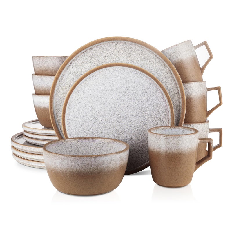 Stone Lain Vince Rustic Stoneware Reactive Glaze Dinnerware Set Service for 4 Brown 16 Piece