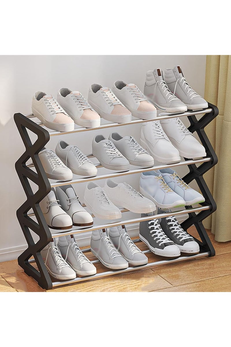 لينجوي رف أحذية بلاستيكي رباعي الطبقات - سهل التركيب بدون أدوات، منظم قوي للمدخل/غرفة النوم مع سطح مسطح يتسع من 12 إلى 14 حذاءً - Image 1