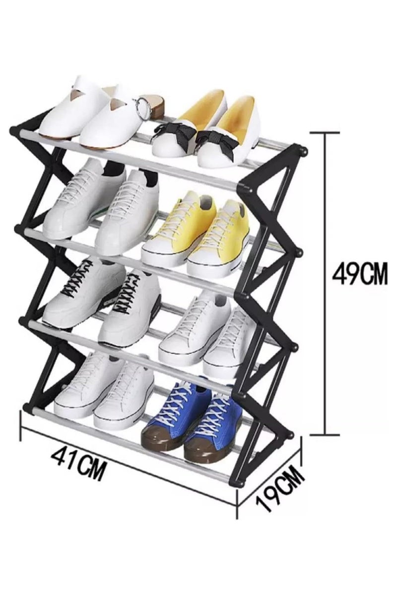لينجوي رف أحذية بلاستيكي رباعي الطبقات - سهل التركيب بدون أدوات، منظم قوي للمدخل/غرفة النوم مع سطح مسطح يتسع من 12 إلى 14 حذاءً - Image 3