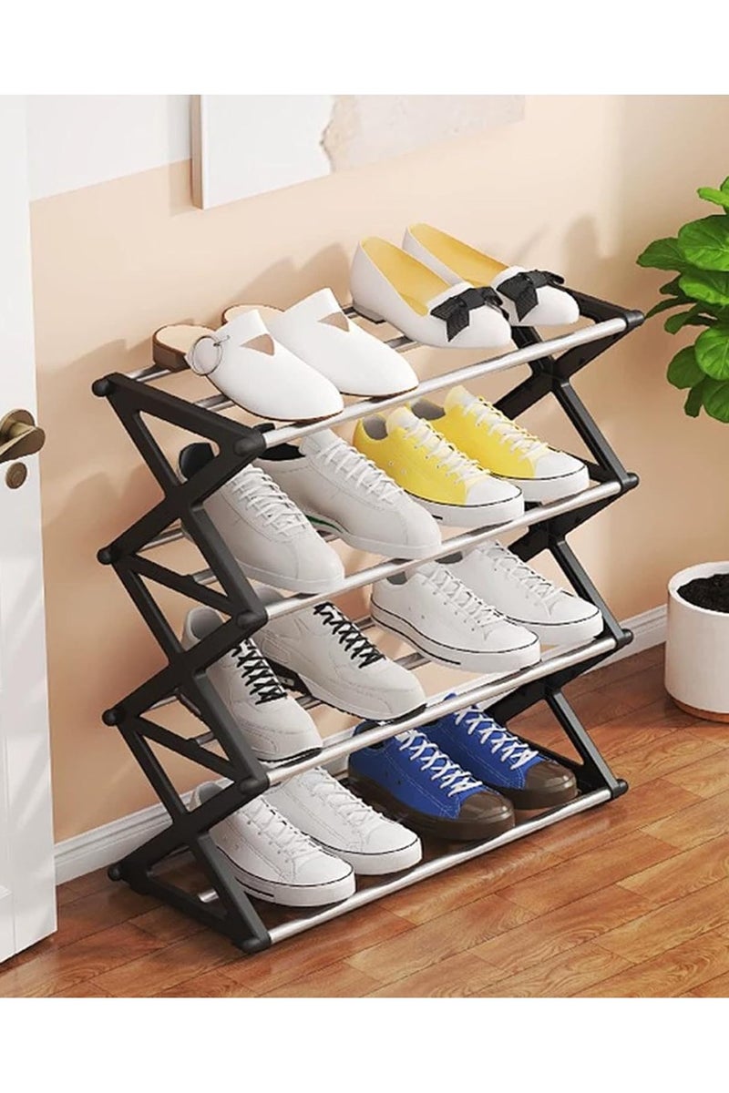 لينجوي رف أحذية بلاستيكي رباعي الطبقات - سهل التركيب بدون أدوات، منظم قوي للمدخل/غرفة النوم مع سطح مسطح يتسع من 12 إلى 14 حذاءً - Image 4