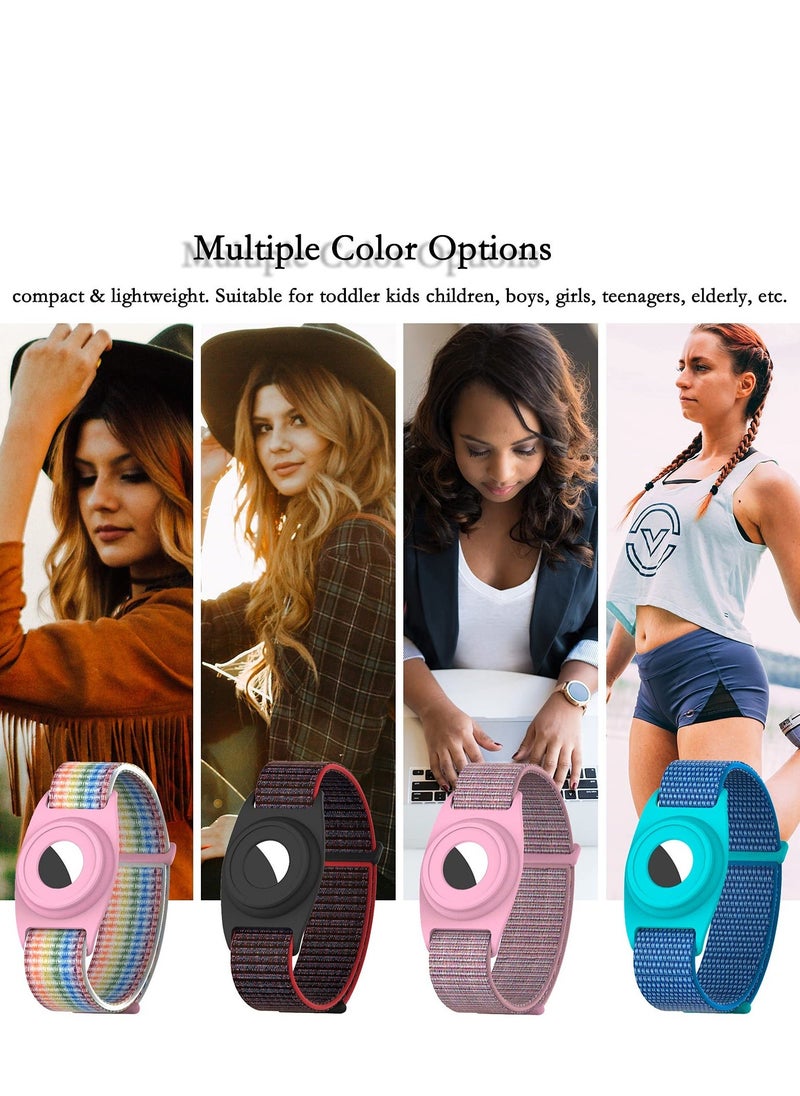 Generic - 4Pcs Nylon Kids Wristband Compatible with Apple Airtag, Bracelet Strap TPU Protective Sleeve Silicone Adjustable Anti-lost Finder Case for Kids Elderly (Pink+Rainbow+Black+Blue) - Image 1