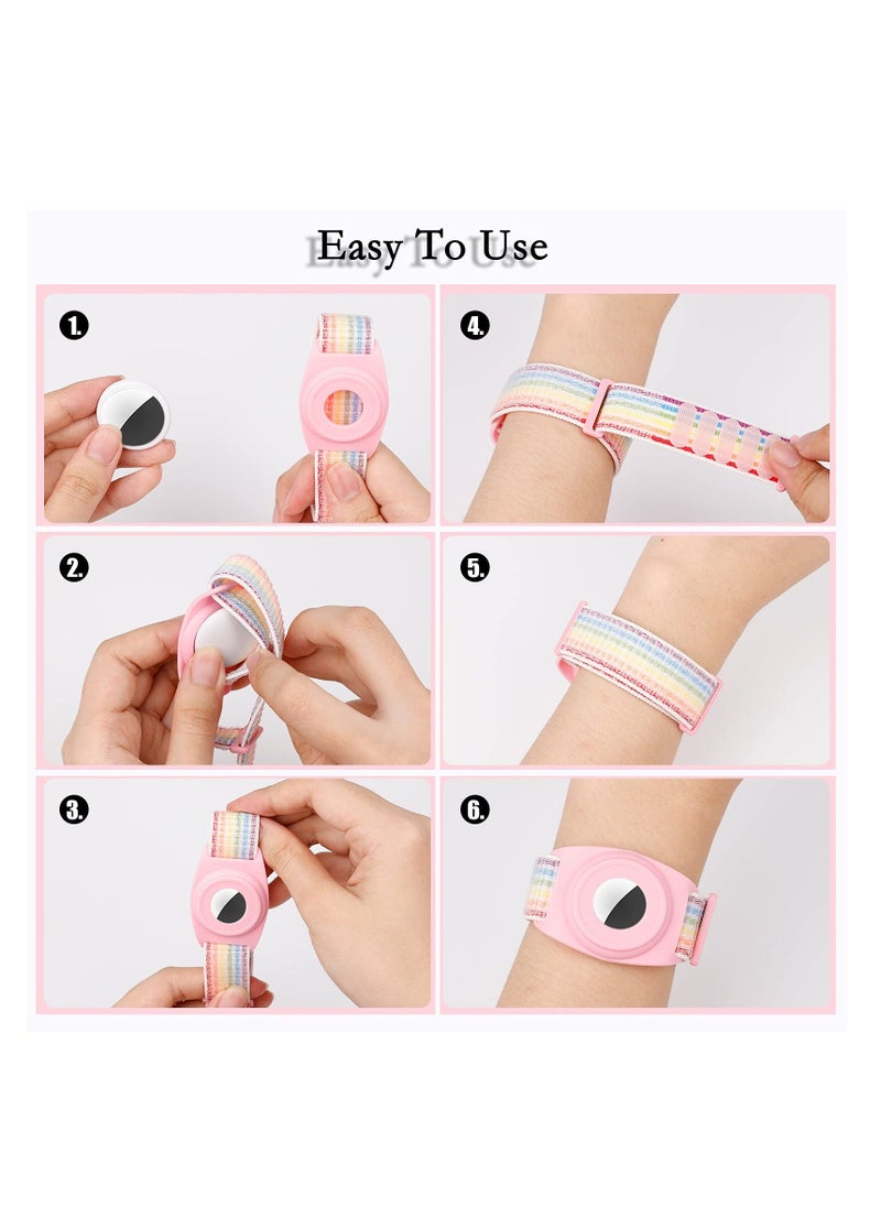 Generic - 4Pcs Nylon Kids Wristband Compatible with Apple Airtag, Bracelet Strap TPU Protective Sleeve Silicone Adjustable Anti-lost Finder Case for Kids Elderly (Pink+Rainbow+Black+Blue) - Image 1