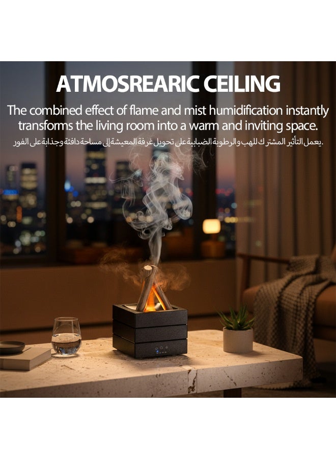 Essential Oil Diffuser, With 7 Color Flame Led Light And Remote Control, Cool Mist Humidifier，Auto Shut-Off Function With 3 Timer，550ml Black,Applicable To Home Bedroom Office - Image 2
